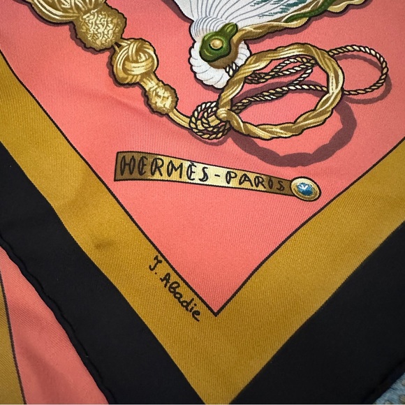 Authentic Rare Expensive Orange Color Hermes Fan Pattern Silk Scarf J. Abadie